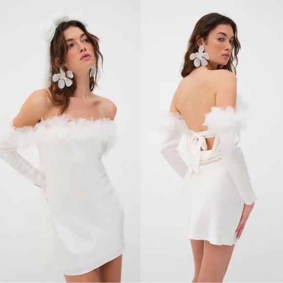 NWT | For Love & Lemons Mila Mini Bridal Dress Small with Removeable Sleeves - Picture 2 of 11